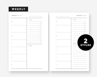 Minimalist - Weekly Plan Set - POCKET SIZE l  Weekly Calendar, Weekly Meal Planner, Filofax Pocket, Pocket Size, Weekly Chore List