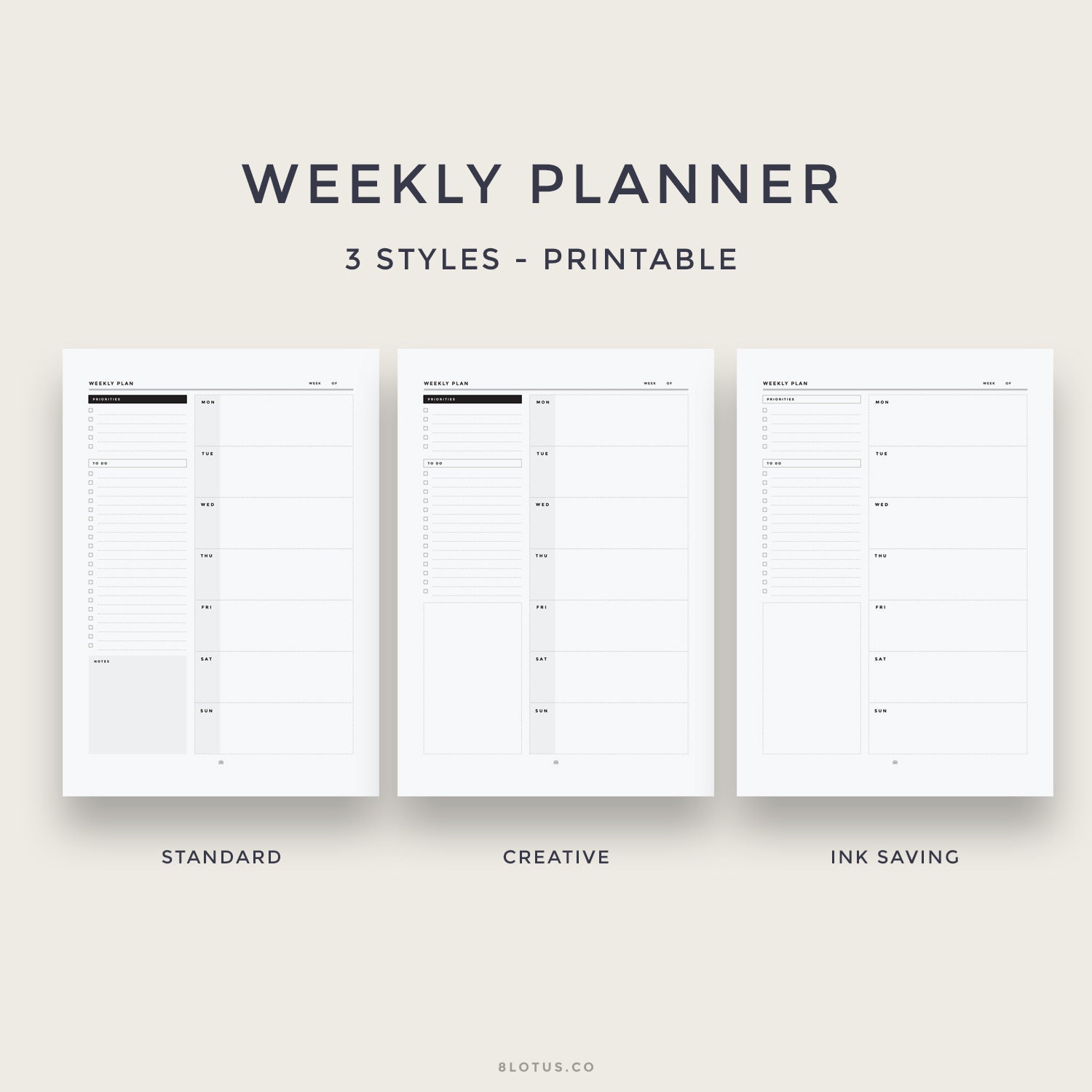 A4, A5 Letter - Simple Weekly Planner Printable L Digital Planner ...