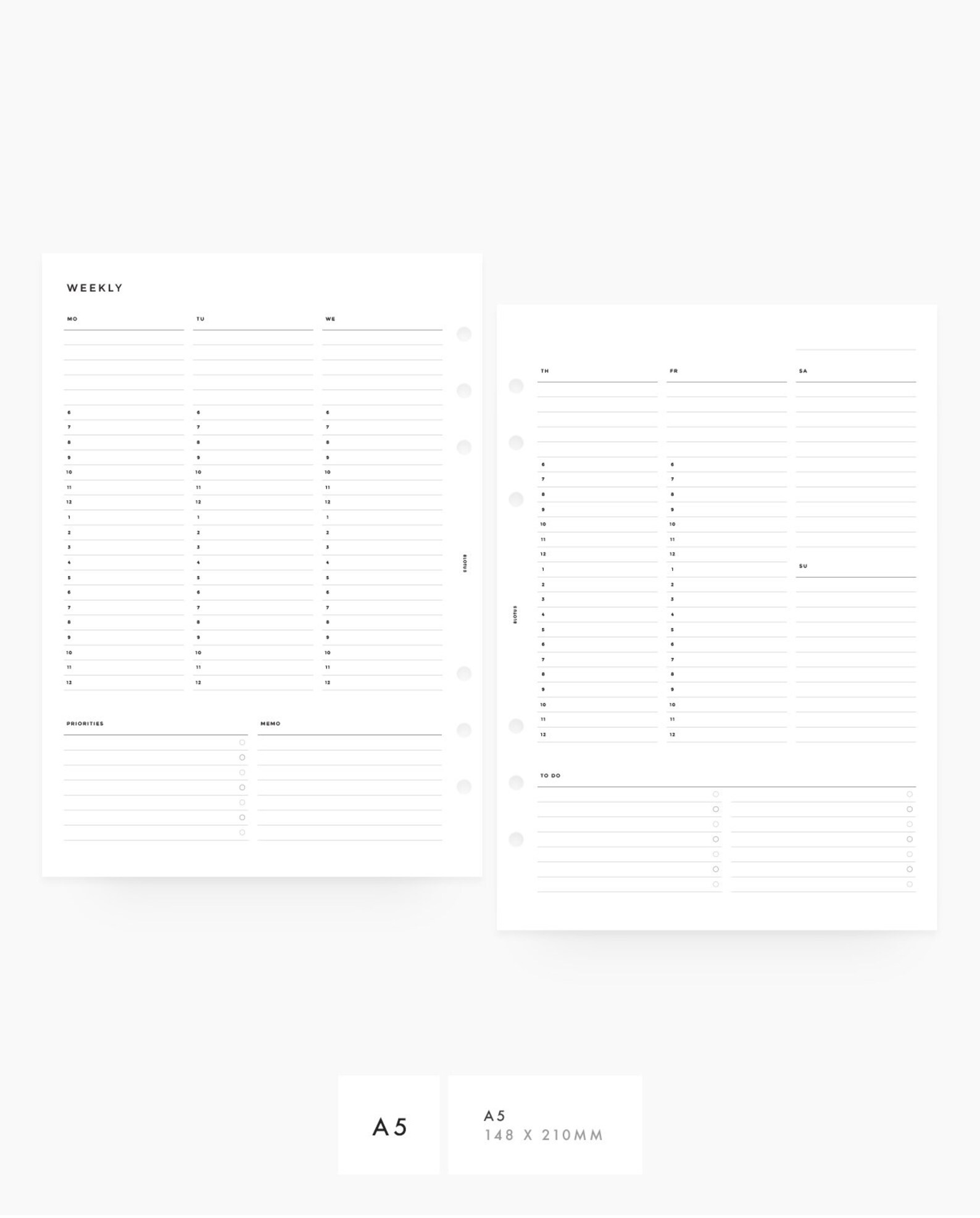 A5 - Minimal Weekly Hourly Planner - Printable Planner Inserts, A5 ...