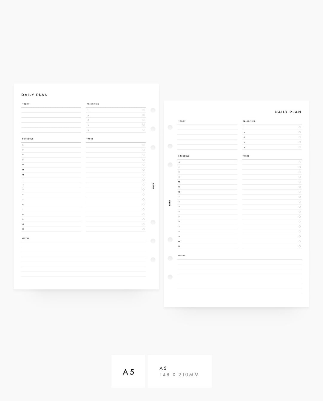 Minimal Daily Hourly Planner - A5 - PRINTABLE Planner Inserts - Etsy