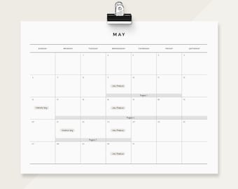 Minimalist Calendar Printable l Desk Calendar, Wall Calendar, Large Calendar, Monthly Calendar, Undated Calendar, Blank Calendar, Template