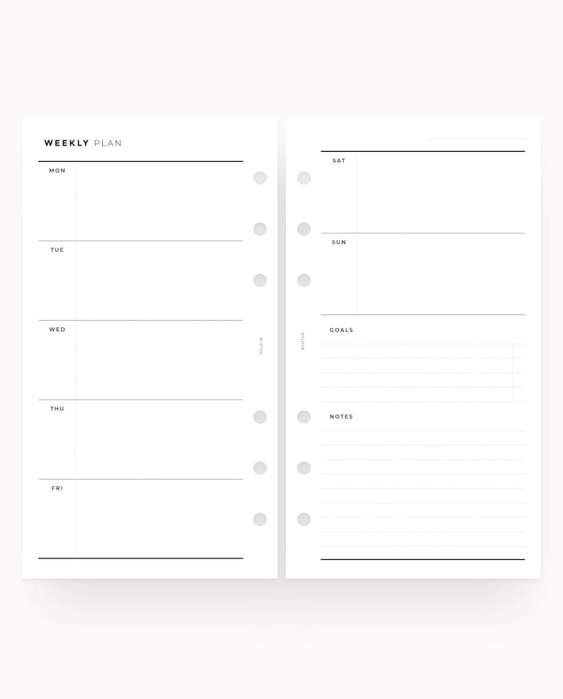 Weekly Inserts Personal Planner Kit PERSONAL Size l Weekly Printable Minimalist Weekly Spread Personal Organiser Weekly Planner