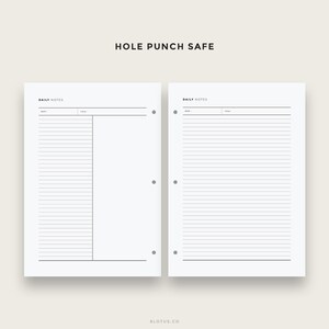 May include: Two blank daily notes pages with a hole punch safe design. Each page has a date and title section and lined space for writing.