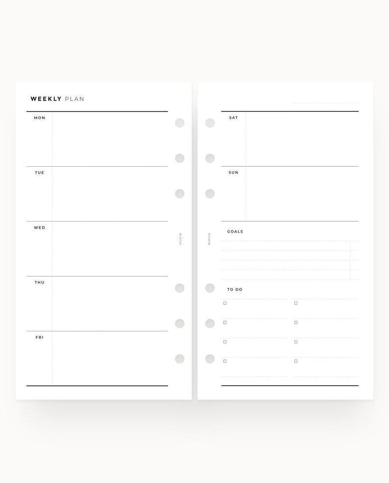 Weekly Inserts Personal Planner Kit PERSONAL Size l Weekly Printable Minimalist Weekly Spread Personal Organiser Weekly Planner