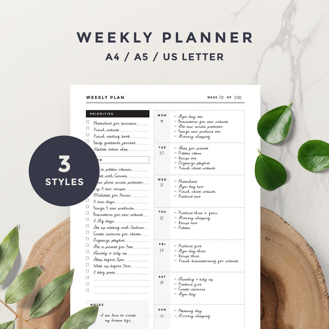 A4, A5 Letter - Simple Weekly Planner Printable L Digital Planner ...