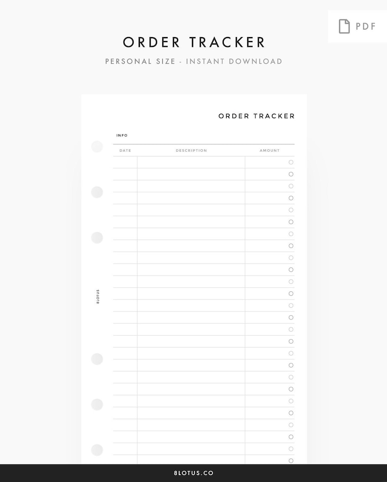 Minimal Order Tracker PERSONAL PRINTABLE Planner Inserts Etsy