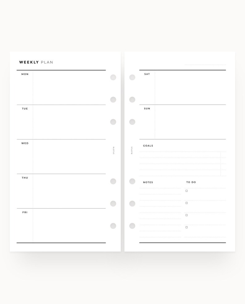 Weekly Inserts Personal Planner Kit PERSONAL Size l Weekly Printable Minimalist Weekly Spread Personal Organiser Weekly Planner