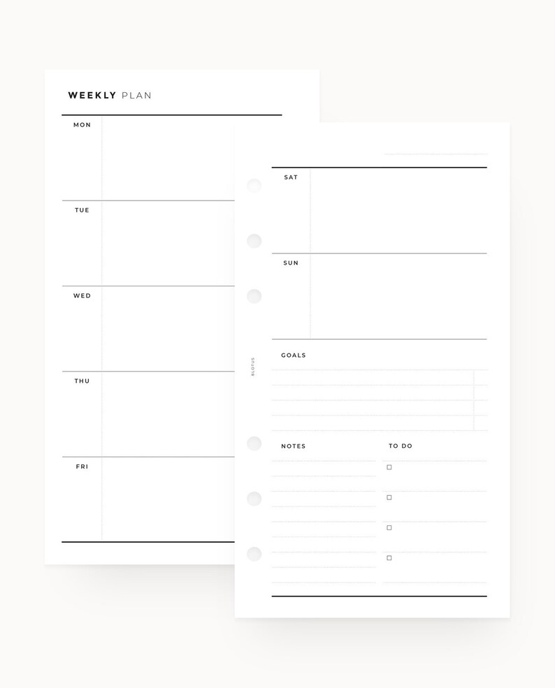 Weekly Inserts Personal Planner Kit PERSONAL Size l Weekly Printable Minimalist Weekly Spread Personal Organiser Weekly Planner