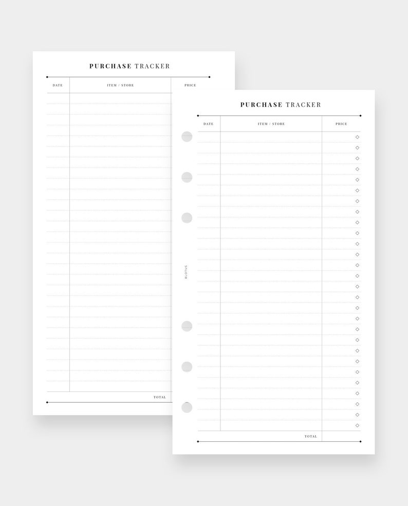 Classic Purchase Tracker PERSONAL Size L Purchases PRINTABLE Etsy
