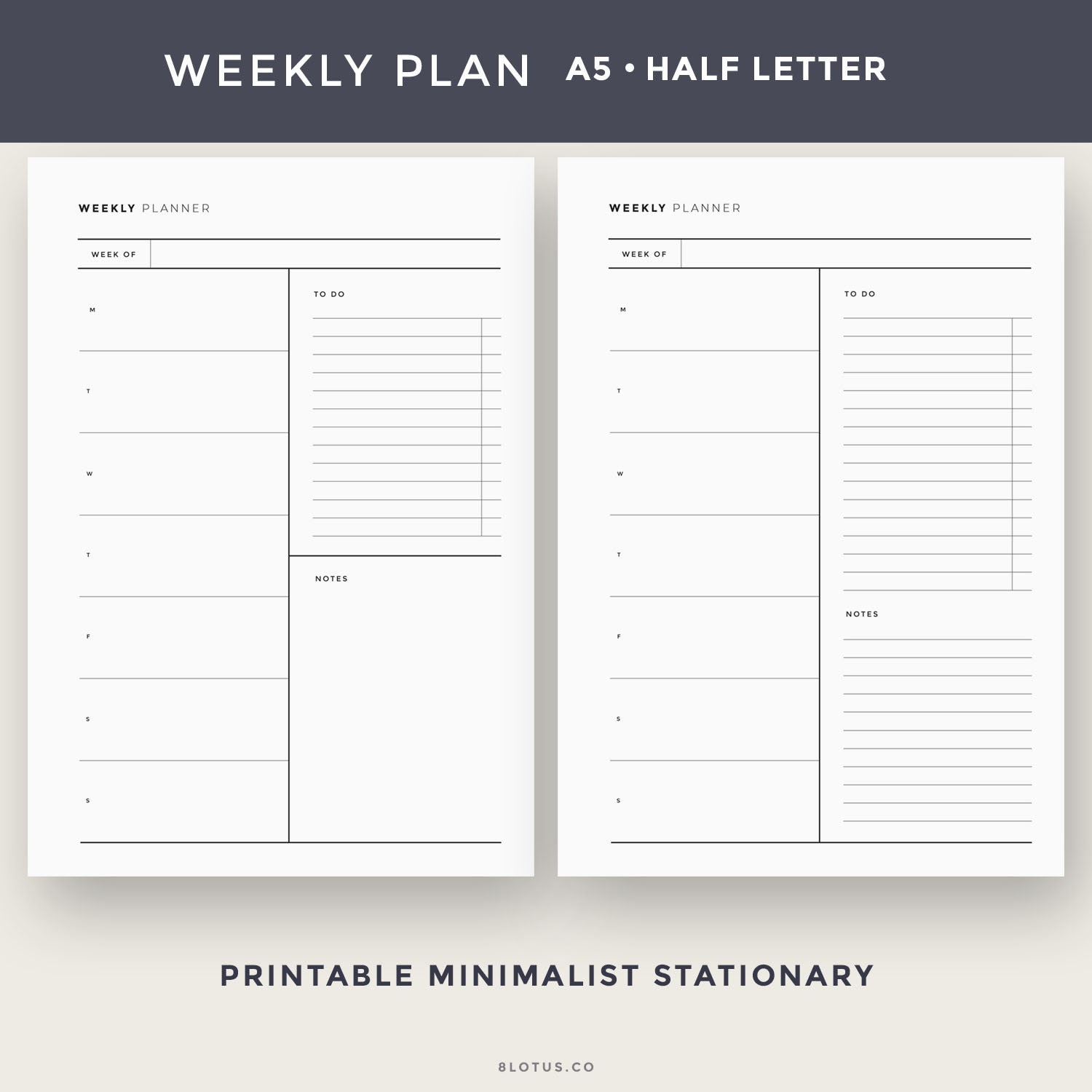 Minimal Weekly Hourly Planner Inserts - 8Lotus