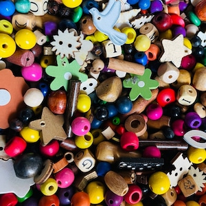 100 mixed wooden clearance beads of all shapes and sizes jewelry making