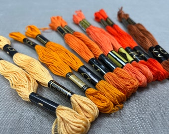 12 x Orange autumn Rustic embroidery thread skeins For embroidery sewing cross-stitch