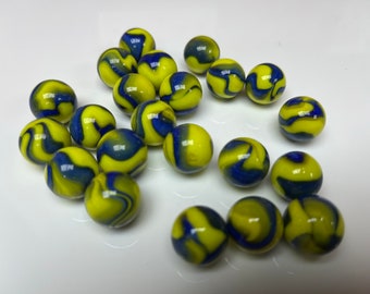 35x kleine Blue Swirl Yellow Farbe Murmeln Spielzeug Spiele Vintage historisch, Schmuckherstellung