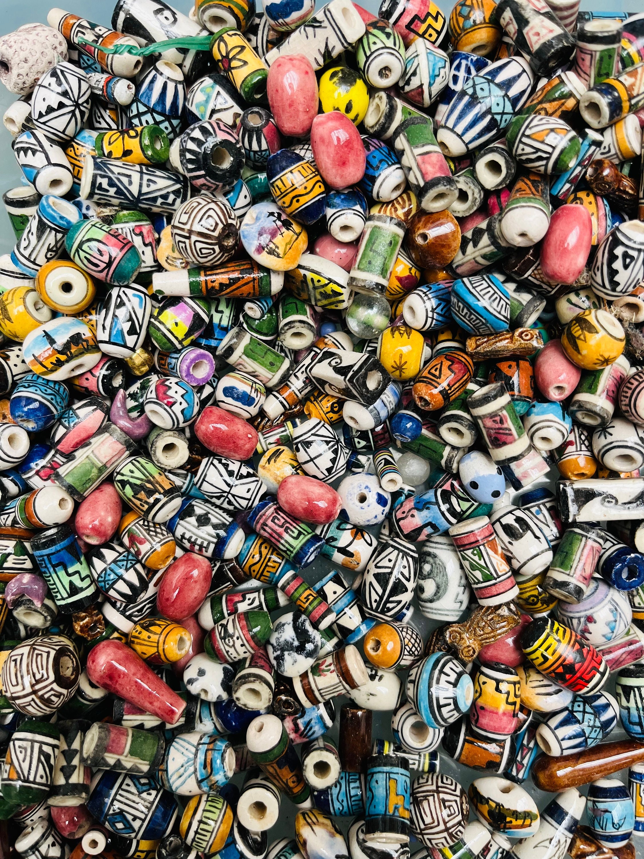 50 Ceramic Peruvian beads of all shapes and sizes jewellery making
