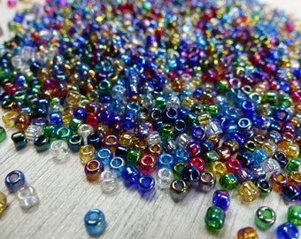 Multi Colour Mix, Black Lined Size 8/0 Glass Seed Beads - 3mm 40g