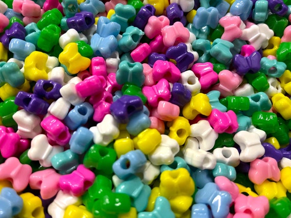 100 X Butterflies Shaped Mixed Colour Pony Beads Jewelry Making Craft  Plastic Opaque Candy Mix 