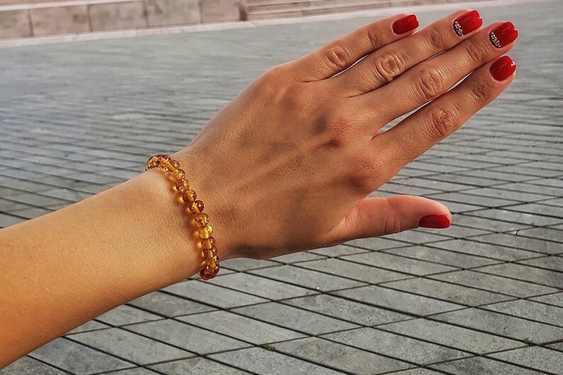 Polished Honey Color Amber Adult Bracelet Amber Baroque Style image 0