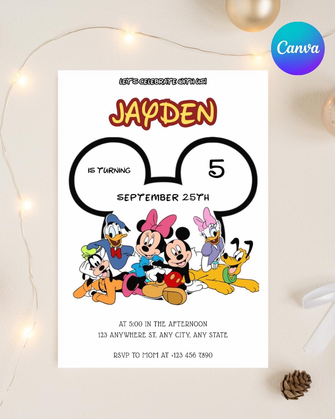 Mickey Mouse and Friends Birthday Invitation Editable, Kids Party ...