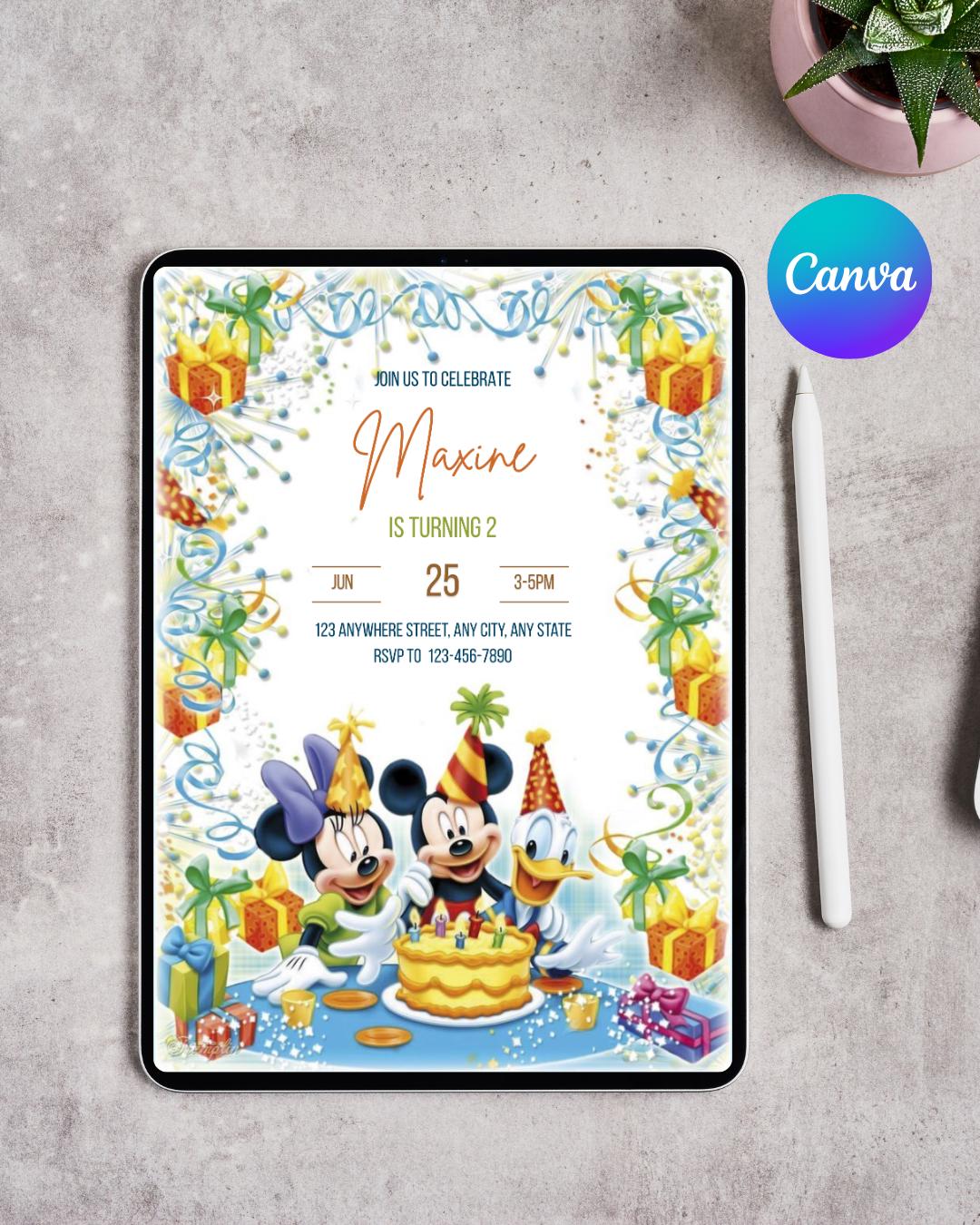 Mickey Mouse and Friends Birthday Invitation Editable, Kids Birthday ...