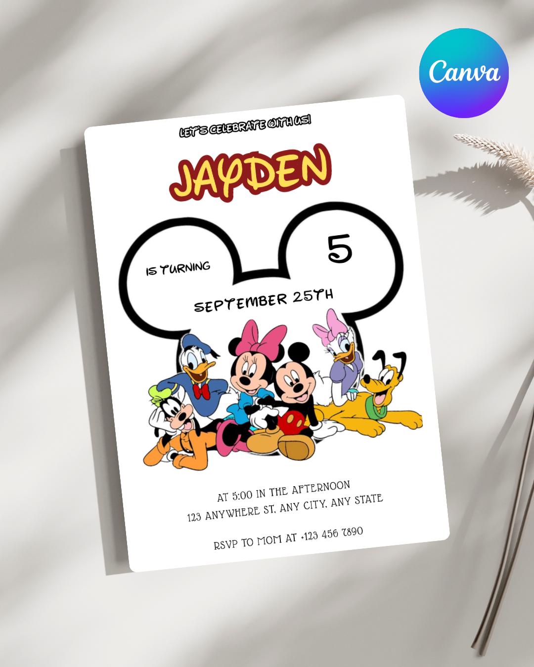 Mickey Mouse and Friends Birthday Invitation Editable, Kids Party ...