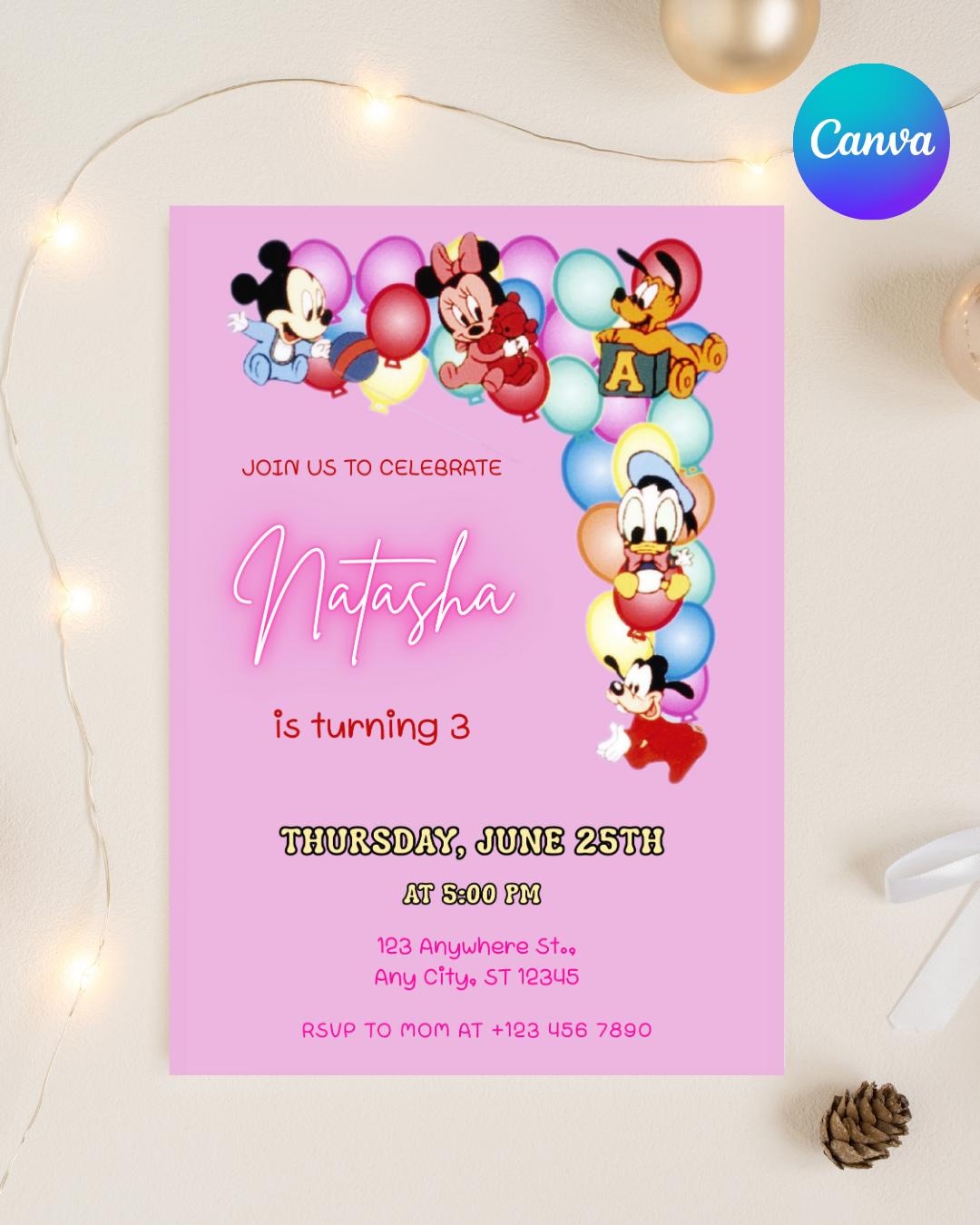 Editable Baby Mickey Mouse and Friends Party Invitation, Kids Birthday ...