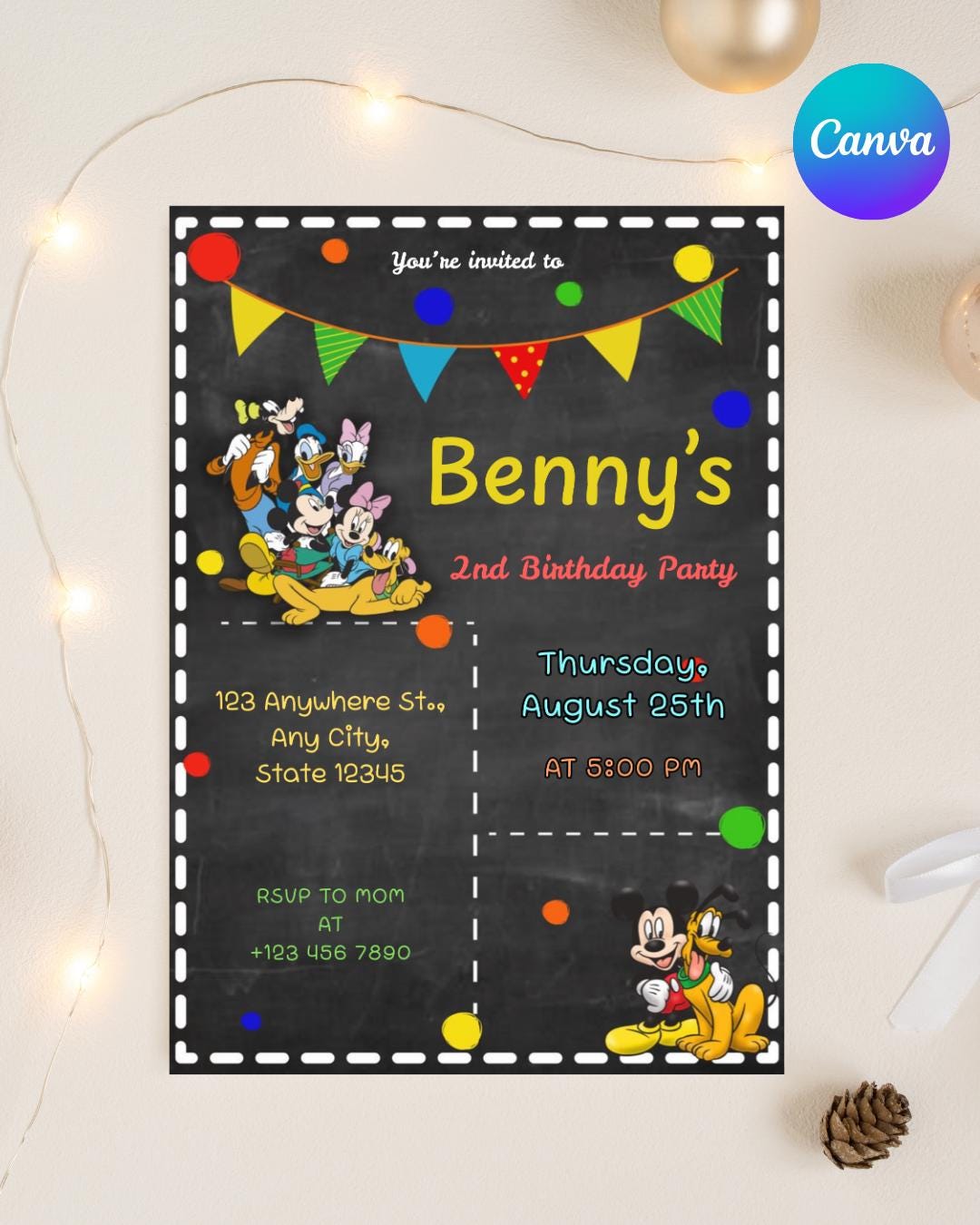 Mickey Mouse and Friends Birthday Invitation Editable, Kids Birthday ...