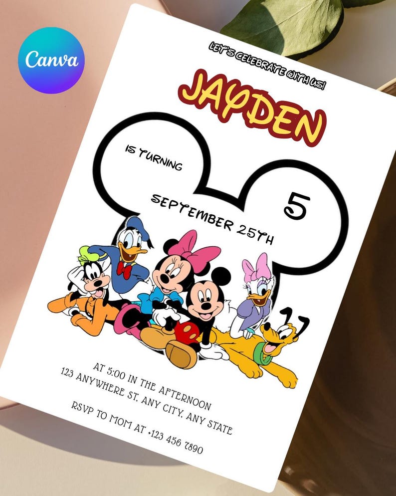 Mickey Mouse and Friends Birthday Invitation Editable, Kids Party ...