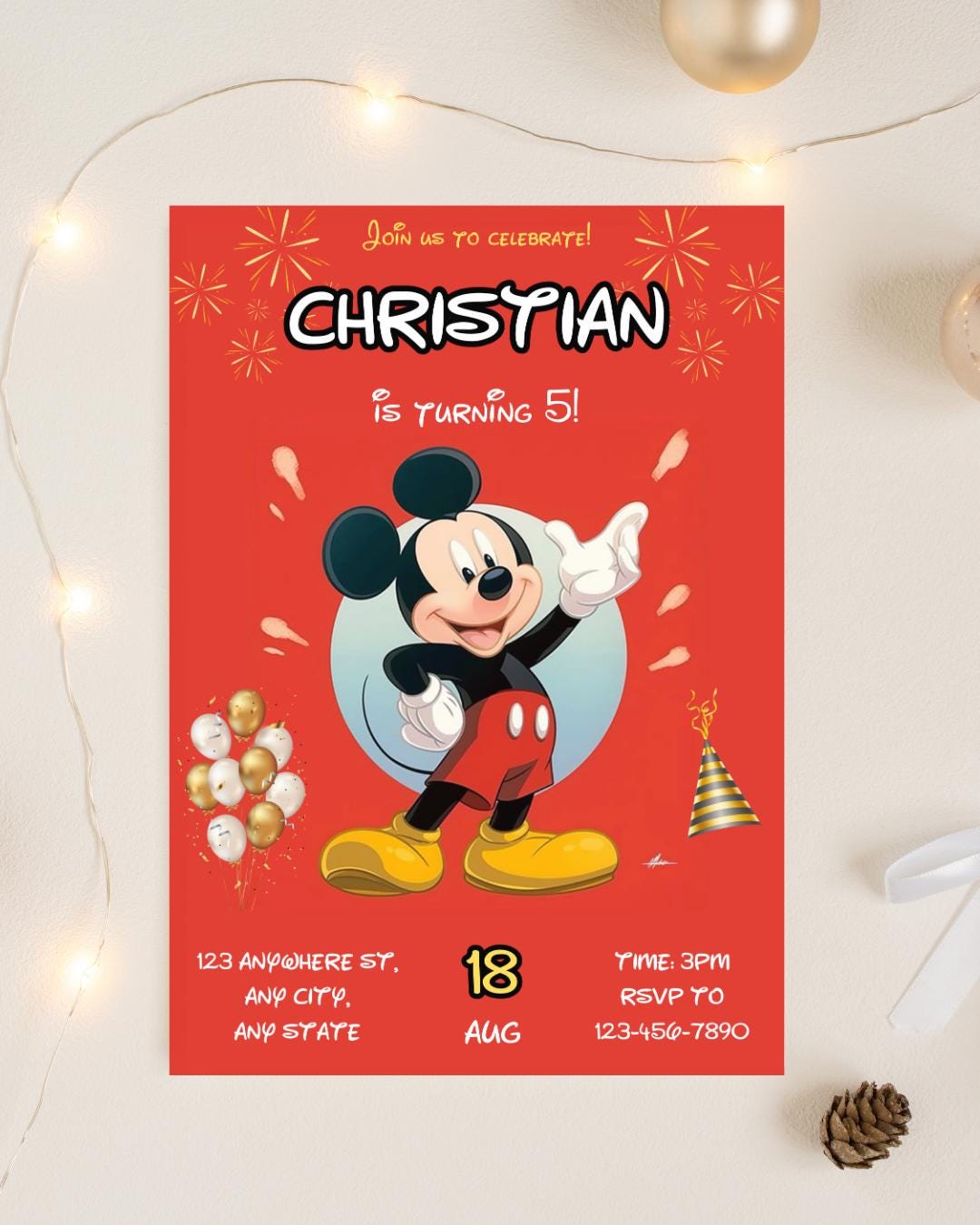 Editable Mickey Mouse Birthday Invitation, Boy Birthday Party Invite ...