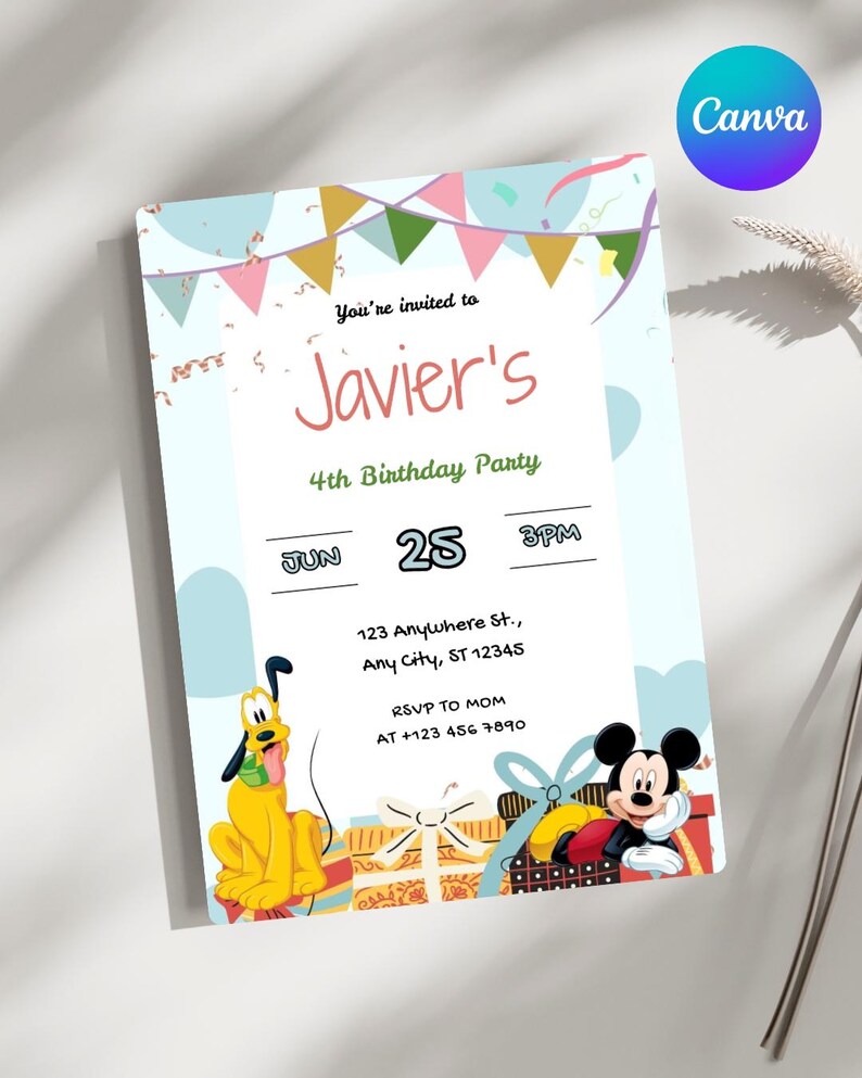 Editable Mickey Mouse and Friends Kids Birthday Invitation, Printable ...