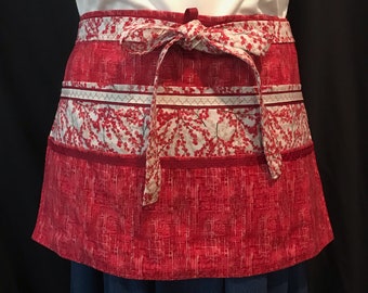 Teacher apron, Vendor apron, Seller’s, Craft, Garden, Utility, Waitress, Red, Half, Woman’s, Handmade in USA, Christmas gift, Birthday gift