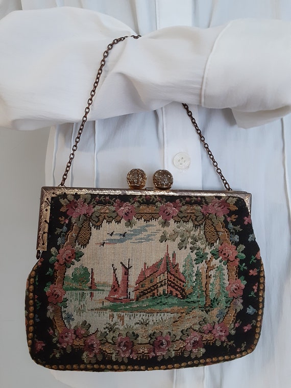 French 40's vintage tapestry purse