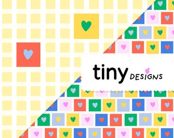 Back-to-School Pattern Duo – Waffle Gingham Hearts & Heart Repeat | Cheerful Seamless Digital for Papers and Fabric design