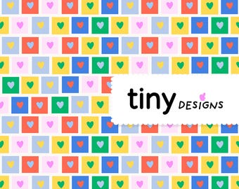 Hearts Repeat Seamless Pattern – Colorful Checkered Digital Paper, Cute Heart Print for Scrapbooking, Fabric, Wrapping & Crafts