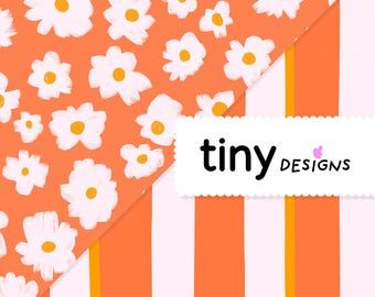 Boho Daisy & Apricot Stripes Pattern Duo – Seamless Digital Papers for Fabric Printing, Scrapbooking and Crafts – PNG + PDF