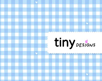 Petit Vichy Light Blue Gingham Seamless Pattern + Hearts, Digital Paper, Cute Cottagecore Scrapbook Paper, Printable Fabric Design | PDF PNG