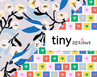 Swallows & Heart gingham Duo Pack | assorted fabric print | Hand-Drawn | Seamless Pattern Set | Adorable, funky Vibe | Digital Paper