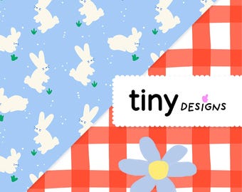 Cute Bunny & Red Daisy Gingham Duo – Baby Shower Seamless Patterns | Nursery Digital Papers