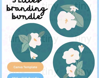 White Lily Stationery Clipart Bundle | Editable Branding Kit | PNG + SVG + Canva Template