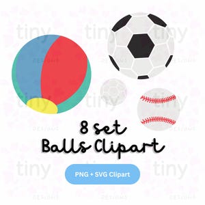 Cute Sports Balls Clipart Bundle – Hand-Drawn PNG + SVG | Kids Sports Graphics | Football, Soccer, Basketball, Baseball, Beach Ball & More