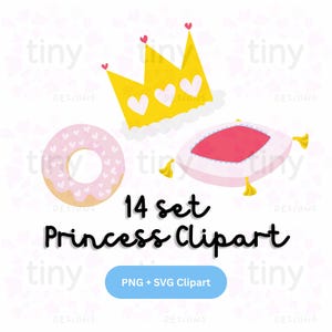 Princess Royal Clipart Bundle – 14 PNGs + 2 SVG | Pastel Pink & Blue, Cute Princess Elements