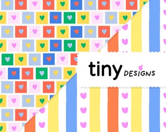Back-to-School Pattern Duo – Florida Stripes & Hearts Repeat | Colorful Seamless Digital Fabric Print or Papers for Kids