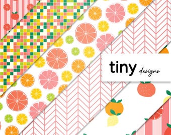 Citrus Fruits 5 pack Printable Seamless Patterns | Instant digital download for Dollhouse Wallpaper, Fabric or Crafts