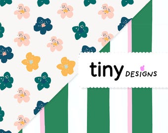 Cherry Blossoms & Stripes 2 Pack | Floral and Green Pastel Seamless Pattern Bundle | Digital Fabric Paper Craft Design