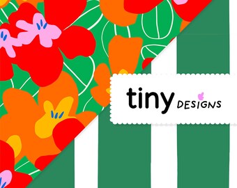 Modern Flowers & Foliage Stripes Seamless Pattern Pack | Green and Colorful Floral Paper, Cottagecore Scrapbook, Printable boho Fabric
