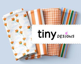 Orange Assorted 4 Pack | Fall Stripes, Gingham Hearts, Sweet Autumn & Ribambelle Floral | Seamless Digital Fabric Pattern Bundle