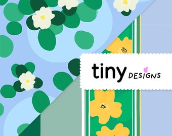 Waterlily Duo Pack – Seamless Floral Pattern + Waterlily Stripes | Hand-Drawn Digital Papers | Sublimation and fabric design