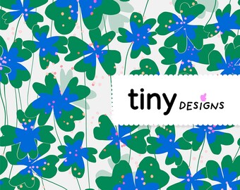 Four-Leaf Clover Seamless Pattern – Blue & Green Hand-Drawn Lucky Clover | St. Patrick’s Day, Fabric and Digital Paper