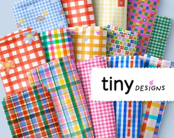 Ginghams, Checks & Tartans Mega Pack – 14 Hand-Drawn Seamless Patterns | Cute Vichy, Colorful Checks, Rainbow and rhythmic Bundle for Fabric
