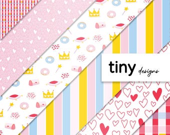 Princess Pink 5 pack Dollhouse Printable wallpapers | Seamless miniature bundle | Instant digital download