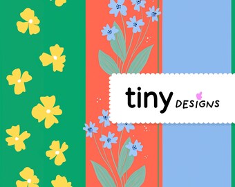 Boho Folk Floral Stripe Pattern Red, Green & Blue Wildflowers | Cottagecore Seamless Design | PNG + PDF Digital Download